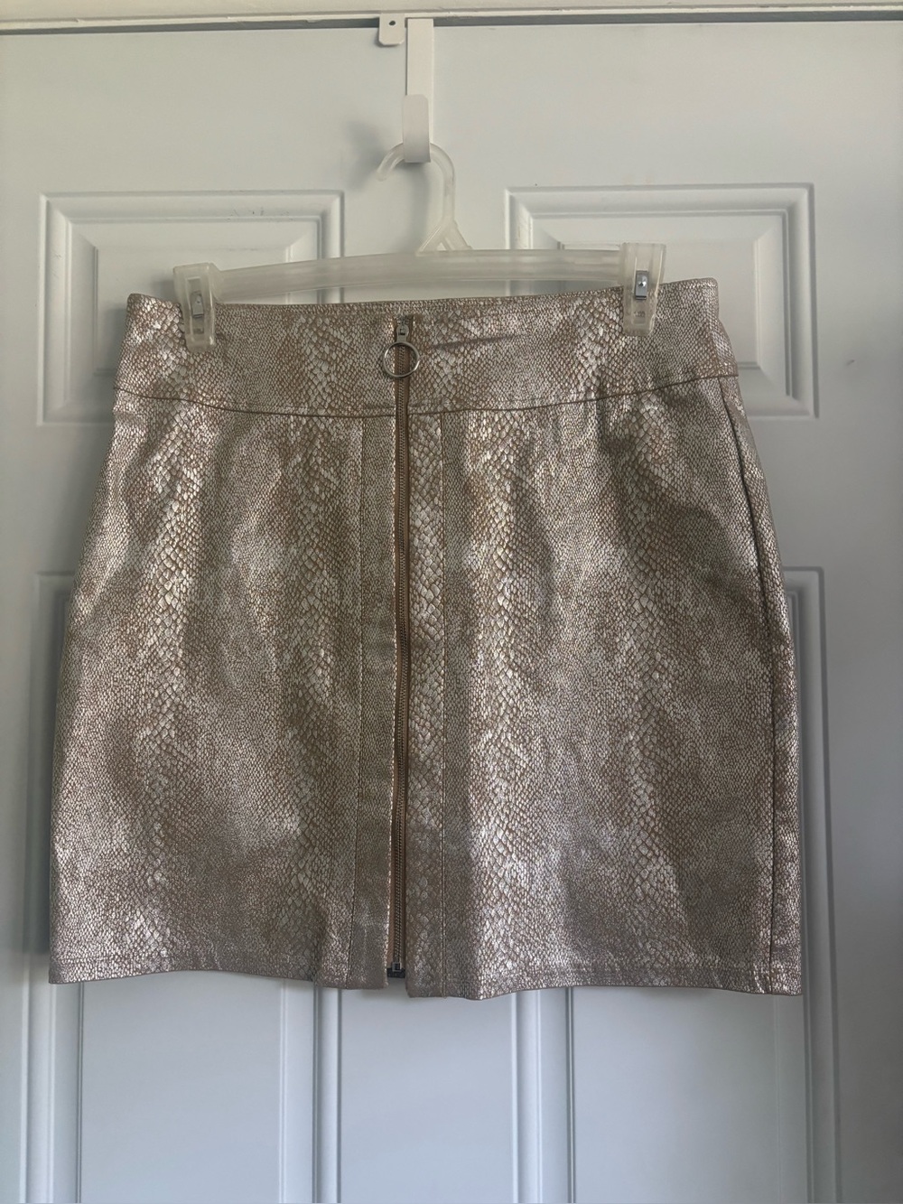 INC International Concepts Metallic Snake-Print Mini Skirt in Champagne, Size L